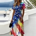 thumbnail image 1 of Usa 250th Anniversary Dresses for Women Red White and Blue Print Deep V Neck Dress A Line Sleeveless Summer Party Swing Dress, 1 of 5