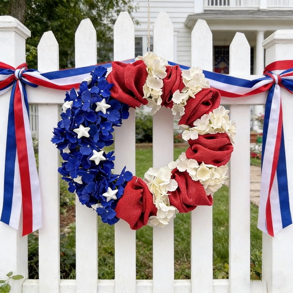 Usa 250th Anniversary Gifts​ Burlap Ribbon Wreath Star Stripe Elements Multicolor Floral Accent Outdoor Wall Decor Independence Day Display