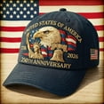 thumbnail image 1 of Usa 250th Anniversary Hat Adjustable Patriotic Retro Washed Baseball Cap Trendy Everyday Wear and Casual Street Fashion Accessory for Holidays (embroidered), Black, 1 of 10