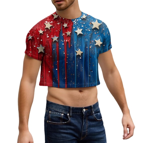 Usa 250th Anniversary Shirts for Men 4th Of July Short Sleeve Cropped T Shirts 2026 Independence Day Red Blue and White Usa Flag Crew Neck Boxy Graphic Tees L
