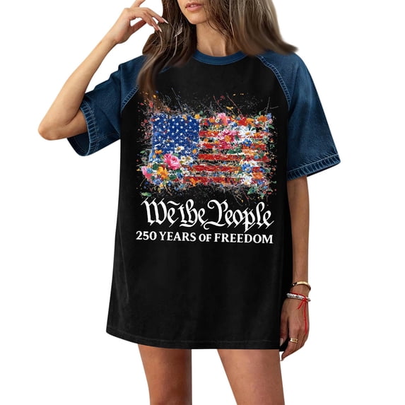 Usa 250th Anniversary Shirts for Women Stars Stripes Independence Day Boyfriend T Shirts 2026 Short Sleeve Patchwork Bouse Usa Flag Loose Graphic Tees 3XL