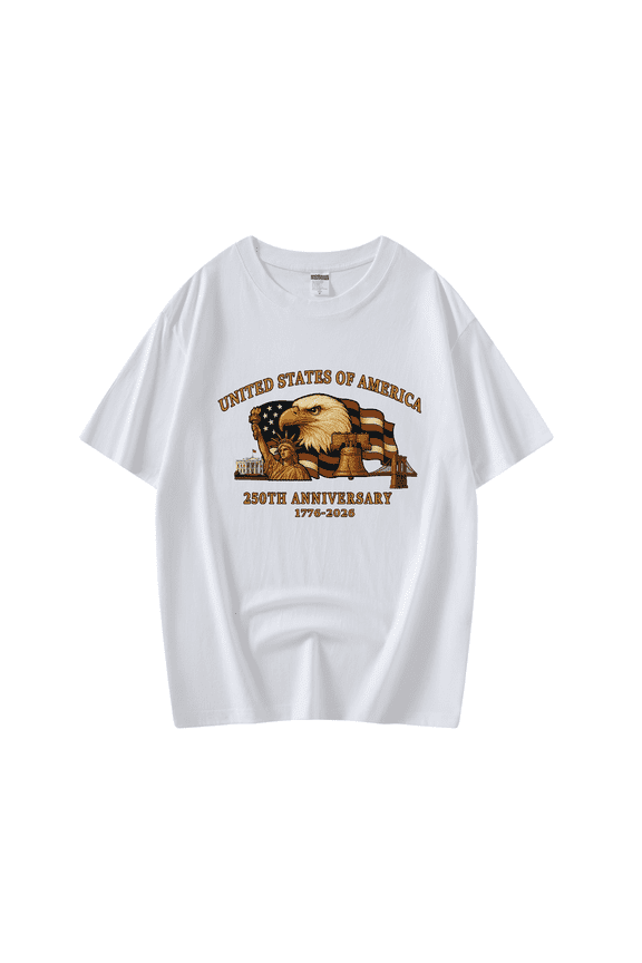 Usa 250th Anniversary Shirts for Men 250th Anniversary of America Printing with Eagle Meaningful Soldier Gift 100% Cotton Shirts White XL