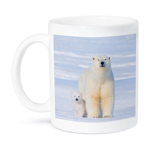 3dRose, USA, Alaska, Arctic NWR. Polar bear sow with her cub outside their den, 11oz Mug