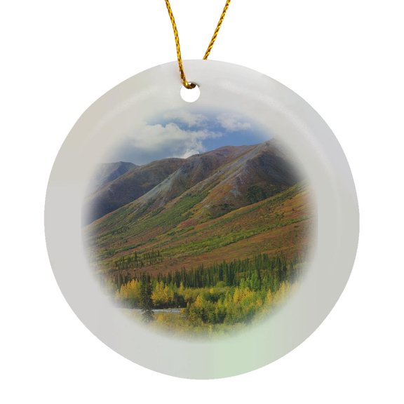 3drose, Usa, Alaska, Brooks Range. Autumn Mountain Landscape with Stream., Circle Porcelain Ornament