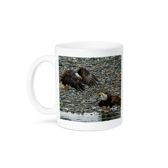 Usa, Alaska, Chilkat Bald Eagle Preserve. Bald Eagle Fight For Fish., 11oz Mug