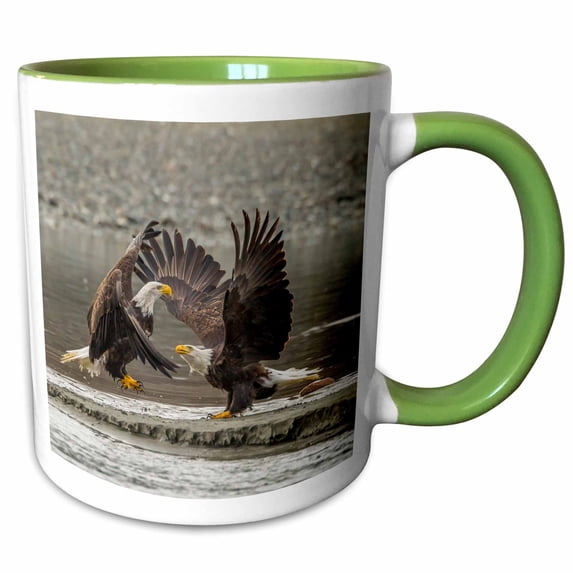 3drose, Usa, Alaska, Chilkat Bald Eagle Preserve. Bald Eagles Fighting., 11oz Two-tone Green Mug