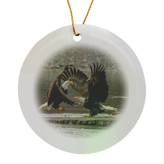 3drose, Usa, Alaska, Chilkat Bald Eagle Preserve. Bald Eagles Fighting., Circle Porcelain Ornament