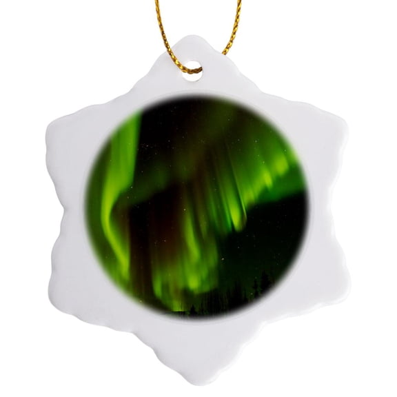 3drose, Usa, Alaska, Fairbanks. Northern Lights Patterns., 3 inch Snowflake Porcelain Ornament