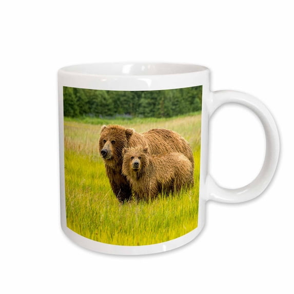 3drose, Usa, Alaska, Grizzly Bear with Cub., 15oz Mug