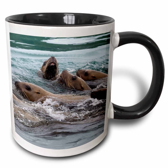3drose, Usa, Alaska, Inian Islands. Young Stellar Sea Lions Swimming., 11oz Two-tone Black Mug