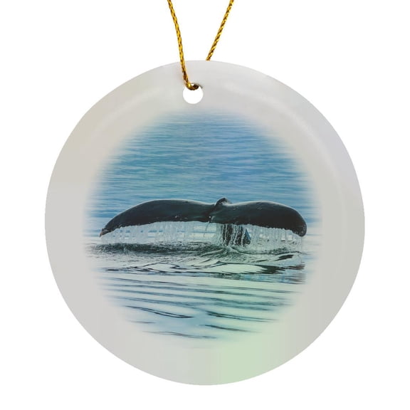 3drose, Usa, Alaska, Tongass National Forest. Humpback Whale Diving., Circle Porcelain Ornament