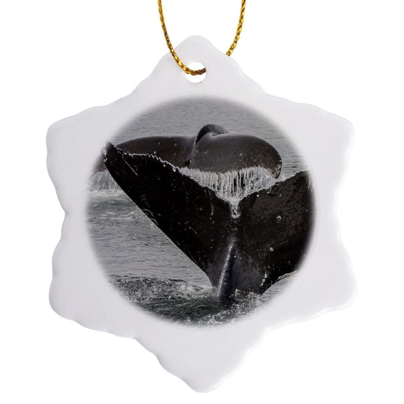 3drose, Usa, Alaska, Tongass National Forest. Humpback Whales Diving., 3 inch Snowflake Porcelain Ornament
