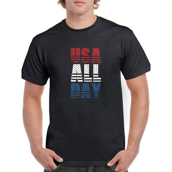 Usa All Day America Patriotic Graphic Men Black T-Shirt, Male Small