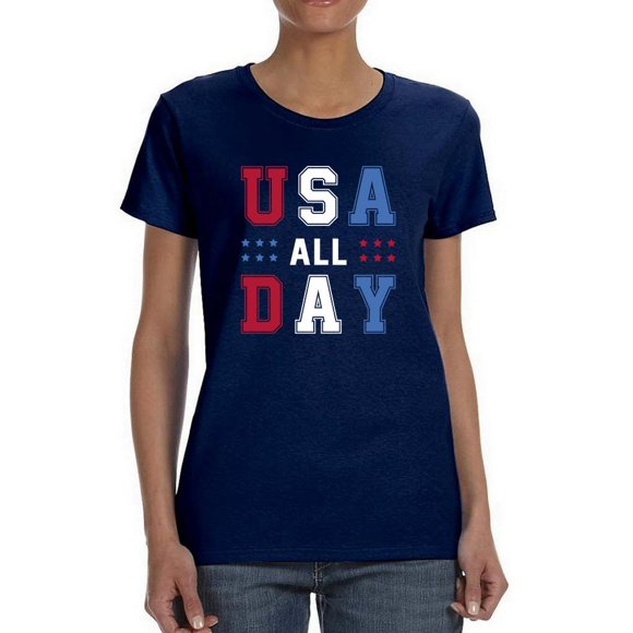 Usa All Day Shaped T-Shirt Women -Smartprints Designs, Female XX-Large