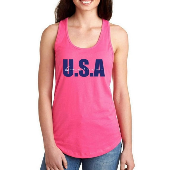 Usa America Navy Blue Racerback Tank Women -Image by Shutterstock, Female Large