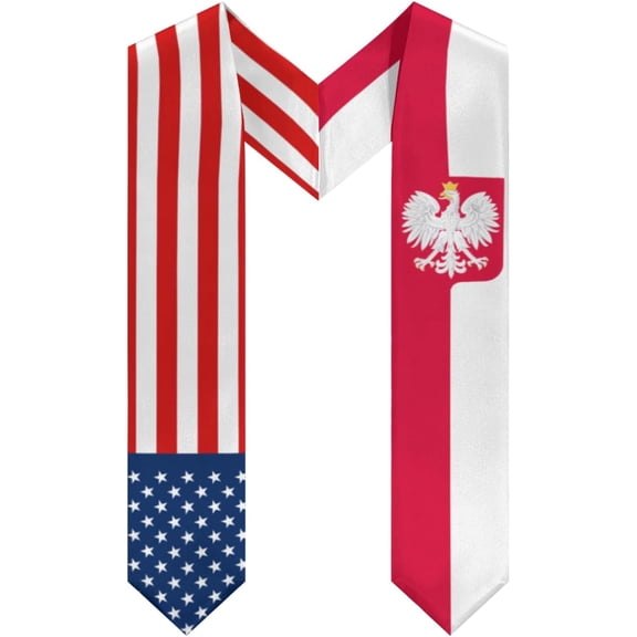 Usa American America And Polish Poland Flag Graduation Class Of 2026 2027 Graduation 72 Inch Length Double Sided V Shape Graduation Scarf Graduation Congratulation Gifts