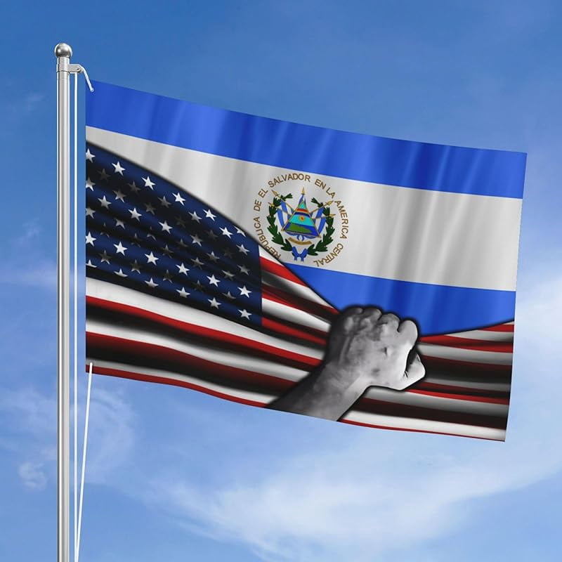 Usa American Flag And El Salvadoran El Salvador Flag Flag 4x6 Ft Double-Sided Printing Thickened Three-Ply Fabric Outdoor Flags Banner Decorations