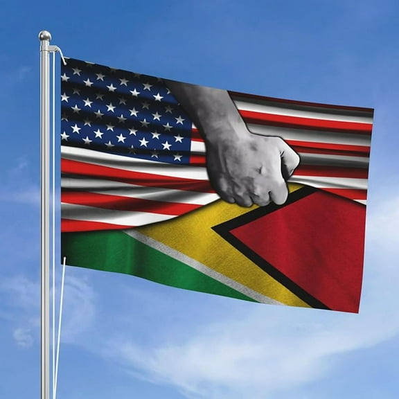Usa American Flag And Guyanese Guyana Flag Flag 4x6 Ft Double-Sided Printing Thickened Three-Ply Fabric Outdoor Flags Banner Decorations