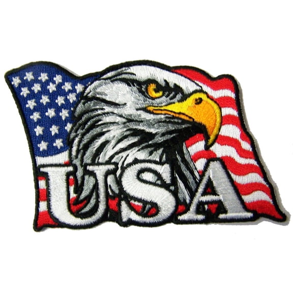 Usa American Flag Eagle Head Novelty Embroidered Jacket Patch Iron On Backing Or Sew On