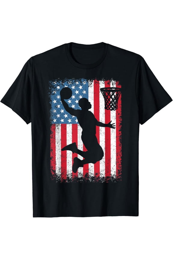 Usa American Flag Vintage Basketball Dunk For Men Boys T-Shirt Size S-5XL