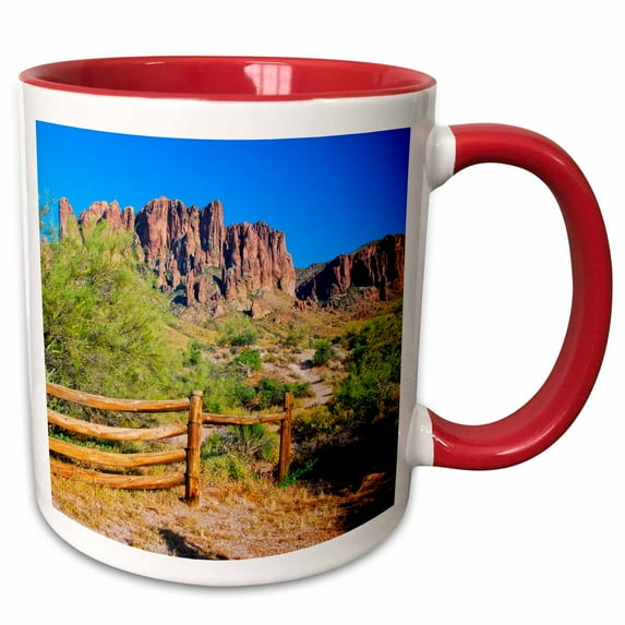 3drose, Usa, Arizona. Desert Trail by Lost Dutchman State Park., 15oz Two-tone Red Mug