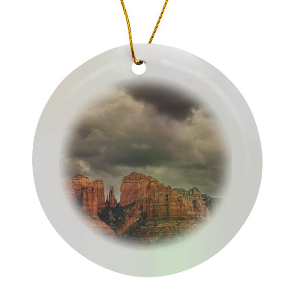 3drose, Usa, Arizona, Grand Canyon National Park. Storm Clouds over Canyon., Circle Porcelain Ornament