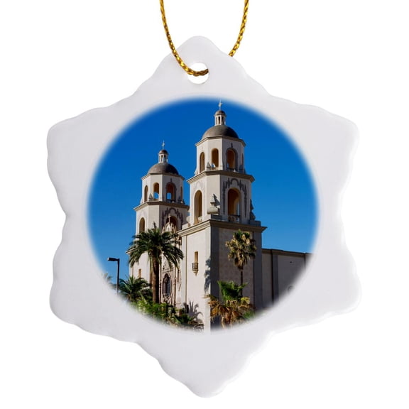 3drose, Usa, Arizona, Tucson, Saint Augustine Cathedral., 3 inch Snowflake Porcelain Ornament