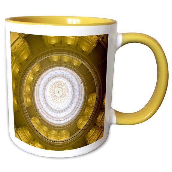 3drose, Usa, Austin, Texas, Capitol Building Dome Ceiling, Interior., 15oz Two-tone Yellow Mug