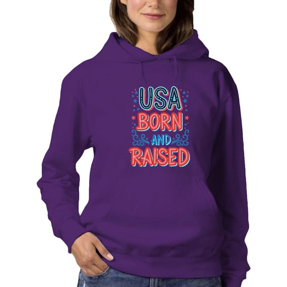 Usa Born And Raised Neon Hoodie Women -Image by Shutterstock, Female Large
