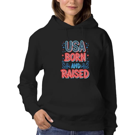 Usa Born And Raised Neon Hoodie Women -Image by Shutterstock, Female Small