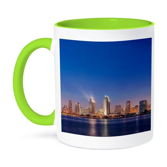 3dRose, USA, California, Coronado Island, San Diego Skyline at Twilight., 15oz Two-Tone Green Mug