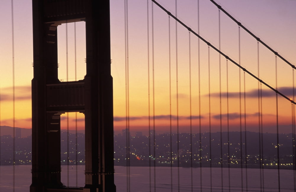 Usa California Golden Gate Bridge Sunrise From Marin County San Francisco Canvas Art - Joe Beynon Design Pics (38 x 24)