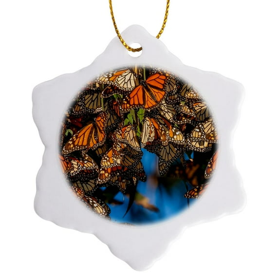 3drose, Usa, California, Pismo Beach. Migrating Monarch Butterflies., 3 inch Snowflake Porcelain Ornament
