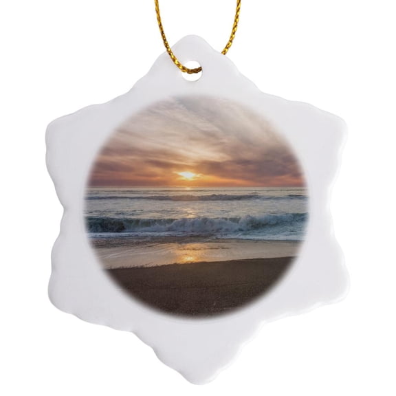 3drose, Usa, California, Point Reyes Seashore, Point Reyes Beach Sunset, 3 inch Snowflake Porcelain Ornament