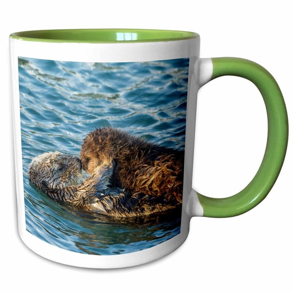 3drose, Usa, California, San Luis Obispo County. Sea Otter Mom and Pup., 15oz Two-tone Green Mug