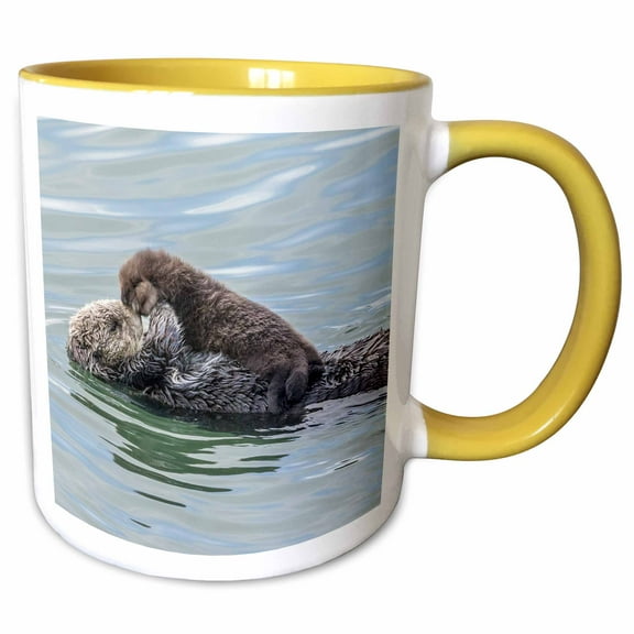 3drose, Usa, California, San Luis Obispo County. Sea Otter Mother and Pup., 11oz Two-tone Yellow Mug