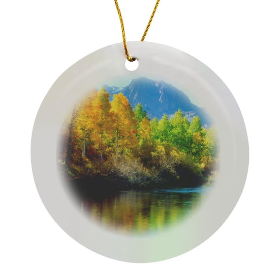 3drose, Usa, California, Sierra Nevada, Autumn Colors Reflect in Rush Creek., Circle Porcelain Ornament