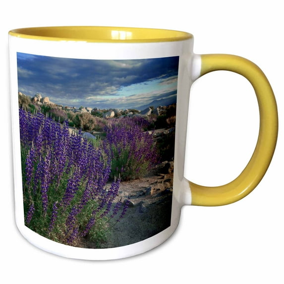 3drose, Usa, California, Sierra Nevada. Landscape with Inyo Bush Lupine., 11oz Two-tone Yellow Mug