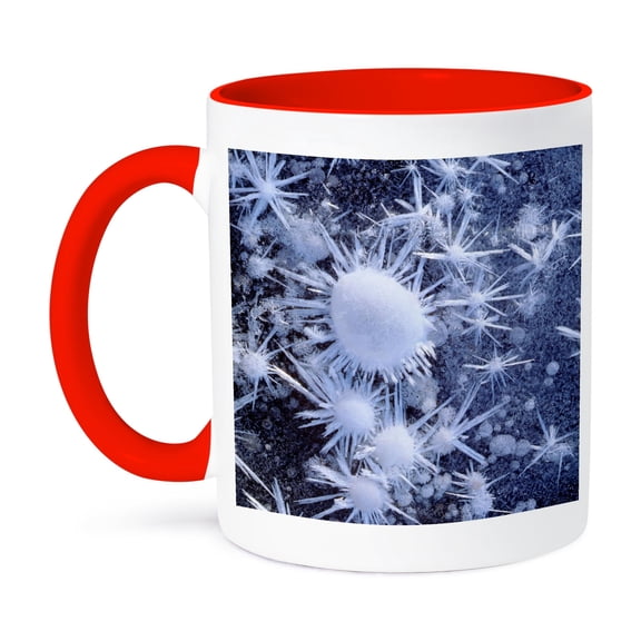 3dRose, USA, California, Sierra Nevada Mountains. Ice crystals in the Sierra., 15oz Two-Tone Red Mug