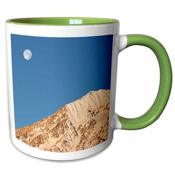 3drose, Usa, California, Sierra Nevada Mountains. Moonset Behind Mt. Tom., 11oz Two-tone Green Mug