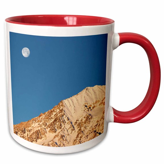 3drose, Usa, California, Sierra Nevada Mountains. Moonset Behind Mt. Tom., 11oz Two-tone Red Mug