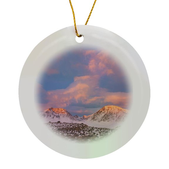 3drose, Usa, California, Sierra Nevada Range. Sunrise on Mountains., Circle Porcelain Ornament