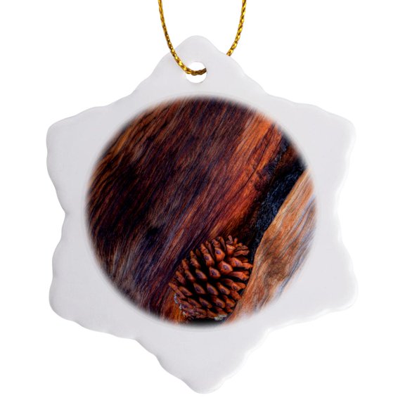 3drose, Usa, California. White Mountains Bristle Cone Pine and Pine Cone., 3 inch Snowflake Porcelain Ornament