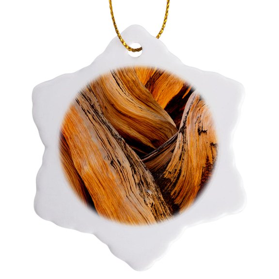 3drose, Usa, California, White Mountains Wilderness. Bristlecone Pine Wood., 3 inch Snowflake Porcelain Ornament