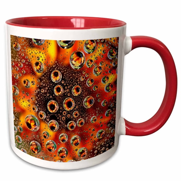 3drose, Usa, Colorado, Lafayette. Water Bubbles on Glass Table Top., 15oz Two-tone Red Mug