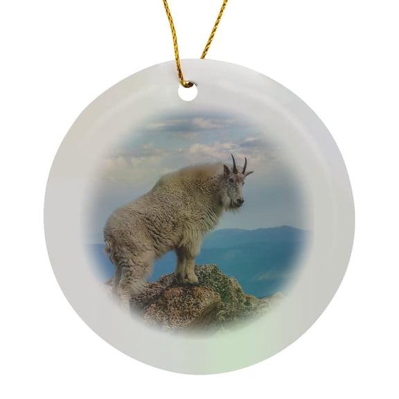 3drose, Usa, Colorado, Mt. Evans. Mountain Goat Stands Against Sky., Circle Porcelain Ornament