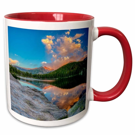 3drose, Usa, Colorado, Rocky Mountain Np. Longs Peak in Bear Lake at Sunset., 11oz Two-tone Red Mug