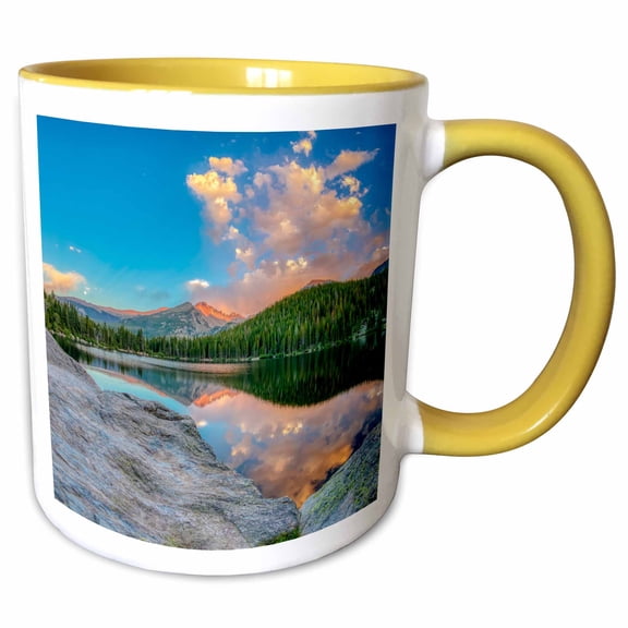 3drose, Usa, Colorado, Rocky Mountain Np. Longs Peak in Bear Lake at Sunset., 11oz Two-tone Yellow Mug