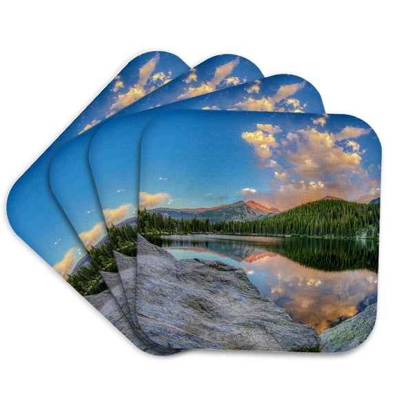 3drose, Usa, Colorado, Rocky Mountain Np. Longs Peak in Bear Lake at Sunset., Set of 4 Coasters - Soft