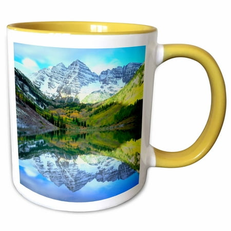 3drose, Usa, Colorado. Rocky Mountains, Maroon Bells Reflect in Maroon Lake., 15oz Two-tone Yellow Mug